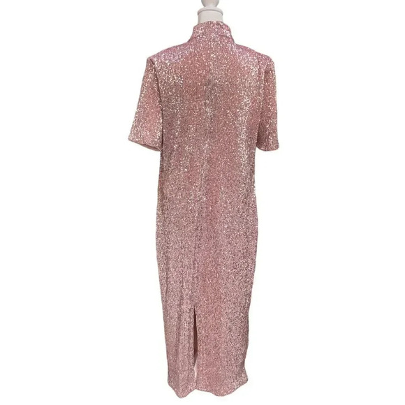 NWT Vineyard vines stretch sequin midi dress. Size L. Rose gold shimmer - Picture 2 of 6